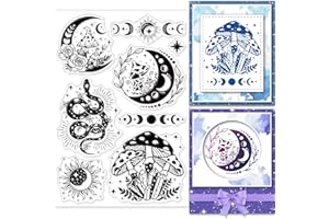 GLOBLELAND Magic Elemental Clear Stamps Mushroom Snake Lunar Phase Change Clear Stamp Seals for DIY Scrapbooking Journals Decorative Cards Making Photo Album DIY Craft