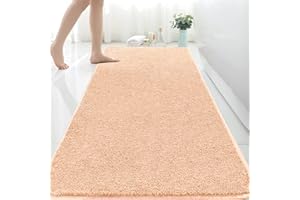 RURURUG Tapis de bain extra large en microfibre absorbant, antidérapant, anti-moisissure, lavable en machine, pour chambre à coucher, salle de bain, beige, 150 x 60 cm