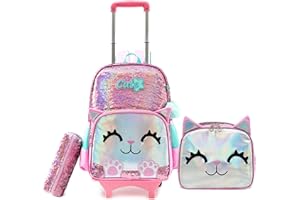 HTgroce Mochila Con Ruedas Niña con Estuche para Lápices y Bolsa para el Almuerzo, Mochilas Escolares Con Ruedas, Mochila 3 en 1 con Mochilas Escolares Con Ruedas