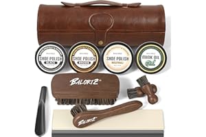 BALORIZ Leather Shoe Polish Kit For Men - 13Pcs Shoe Shine Kit with Shoe Polish, Mink Oil, Horsehair Brush Kit for Leather Boot Shoe Care Kit Christmas Birthday Gifts
