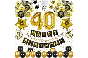 BAXING 40 Geburtstag Männer Deko,Schwarzes Gold Luftballons 40. geburtstag Männer/Frauen mit Geburtstagsdeko 40 Happy Birthday Banner,40 Geburtstag Deko,Gold Konfetti luftballons für 40 Geburtstag Dekoration