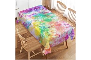 Walmsco Tablecloth Colorful Tie Dye Decor For Dining Room Kitchen Rectangular Table Cover 132 * 178cm
