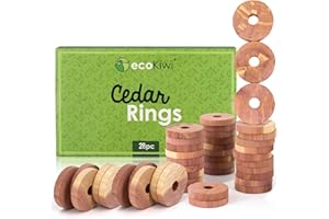 ecoKiwi Moth Repellent for Wardrobes Cedar Rings - 28 Pack - 100% Natural Cedar Balls - Anti Moth Products - Cedarwood Oil Moth Repellent for Rooms & Clothes - Moth Balls for Wardrobe with Sandpaper
