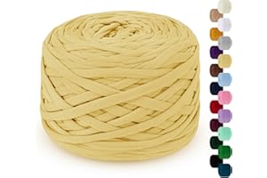 LEREATI 285g T Shirt Yarn for Crocheting 100m Elastic Ribbon Yarn Thick Crochet Fabric Yarn, Knitting T-Shirt Yarn for Crochet Bag, Blanket, Basket, DIY Projects, Home Decor (Yellow)