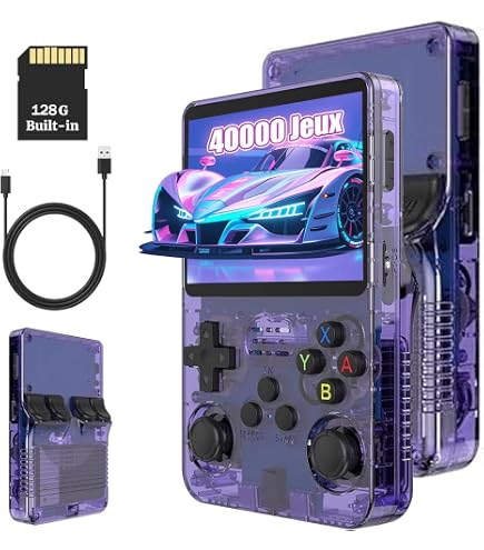 Console Rétro R36MAX – écran IPS 4,0″ – 128 Go – 22 000+ Jeux – 30 émulateurs – Batterie 4000 MAh – Violet