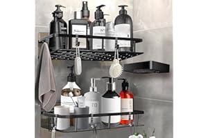 NINGESHOP Estanteria Ducha, 3 Piezas Estante Baño, Estanteria Baño Autoadhesivo, Organizador Ducha Sin Taladro, Organizador Baño, Estantes Ducha Pared Para Baño Y Cocina, Negro