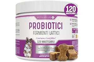 PETSUPLUS Probiotici per Cani - Fermenti Lattici Cane - 120 masticabili - Ripristina la Flora Intestinale, Protegge il Sistema Immunitario e previene Malattie - Combatte Diarrea, Gas, Vomito