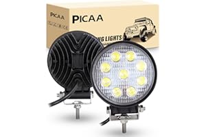 PICAA Foco de Trabajo LED 2PCS 4 Pulgadas 27W Ronda Luz de Inundación para Tractores 12V-24V 6000K IP68 Impermeable, Luz de Niebla para Coche, SUV, UTV, ATV, Off-road, Camión, Moto, Barco