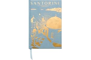 Designworks Ink Suede Cloth Hardcover Journal Notebook with Lined Pages for Work, Writing, Journaling - Anderson Design World Travel Santorini Greece Blue and Gold Journal (JB86-2025AD)