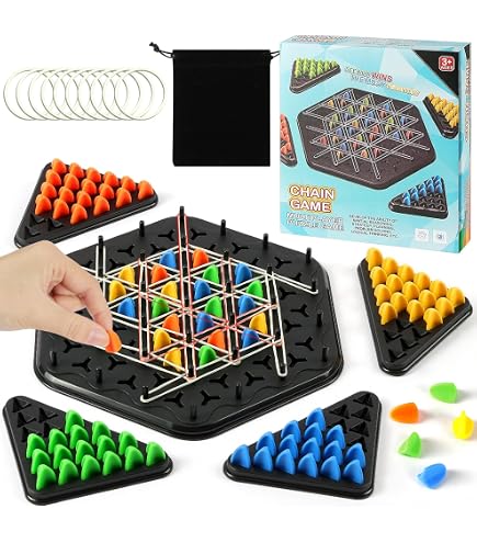 KAHEIGN Gioco Triangolo A Catena 22 Cm - Gioco Da Tavolo Interattivo Con 84 Pezzi E 44 Elastici - 2