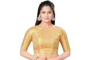Madhu Fashion Damen Golden Banaras Saree-Bluse aus Brokat mit ellbogenlangen Ärmeln und U-Boot-Ausschnitt (Gold, 32)
