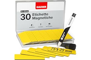 GAUDER Etichette Magnetiche Riscrivibili - Magneti Riutilizzabili da Etichettare per Lavagna, Lavagna Kanban, Frigorifero e Bacheca - Cartellini Magnetici con Pennarello (30 Pezzi - 75 x 25 mm)