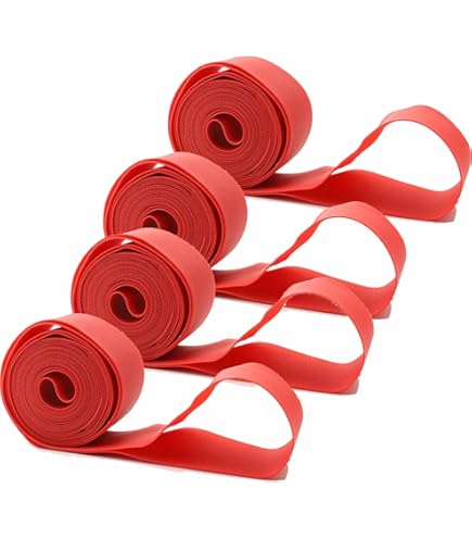 Nastro Antiforatura Per Ruote Bici 26'' - Set 4 Pezzi PVC, Con 2 Leve Pneumatici, Colore Rosso - Foto 3