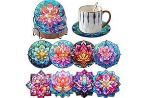 Bellatoi 8 Pcs Diamond Painting Dessous de Verre Fleur, Coaster de Peinture Diamant avec Support, sous-Verres de Peinture 5D Diamant pour Tasses, Verres Vin, Vases et Cuisine à Domicile, Cadeaux