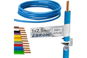 EBROM Cable de alimentación – Cable de PVC rígido – Cable de cableado – H07V-U 2,5 mm² – 2,5 mm² – Color: azul claro – muchas longitudes a elegir, de 10 metros a 100 metros – Su longitud seleccionada:
