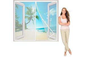 AIPPEI Zanzariera Magnetica per Finestre, 105x160 cm Tenda Zanzariera Finestra, Chiuso Automaticamente Pieghevole Totalmente Magnetica, per Finestre D'Ingresso Finestre Cortili, Bianca P