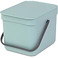Brabantia Sort & Go Food Waste Bin 6L, Small Countertop Kitchen Compost Caddy with Handle & Removable Lid, Easy Clean, Fixtures included for Wall/Cupboard Mounting, Mint