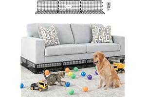 GLAMCHI 12-Pack Under Sofa Blocker for Pets – Adjustable Furniture Guard, Stops Pets & Toys Going Under Sofas, Beds & Furniture – Black Plastic Barrier Panel Set For Dogs Pets Cats