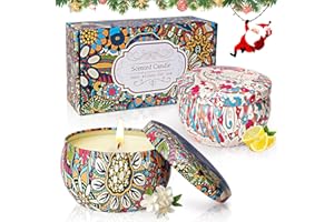 LDUMODUW Coffret cadeau, petites bougies parfumées, cadeau pour calendrier de l'Avent, Noël, avec cire de soja naturelle et citron et jasmin, bougies d'aromathérapie pour femme, maman