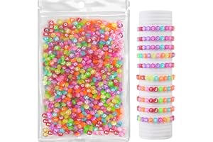 OMBRISA 1000 Perline Lettere 1000Pcs, Perline Lettere per Braccialetti 4x7mm, Kit Braccialetti Bambina Colorate Alfabeto Acrilico Rotondo A-Z (Colorate)