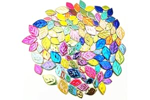 BTMIEY 500g Random Iridescent Leaves Ceramics Mosaic Tiles,Making Creative 3 Size Ceramic Mosaic Pieces for DIY Craft,Flowerpots, Vases, Cups, Garden Decor Mosaic Making Supplies (Mix Color)