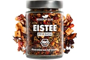‎BESSER IM GLAS Besser im Glas Loser Bio Eistee „Pfirsich“ | 60g Kalter Tee Geschenk ohne Zucker | Geschmack für Wasser ohne Kalorien | Eistee Zero ohne Beutel zum selber machen | Cold Tea Pfirsich Tee lose