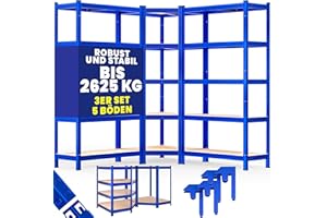 ‎MONZANA Monzana® 3er Set Schwerlastregal Eckregal 2625 kg 15 MDF-Platten Regal Lagerregal Kellerregal Steckregal Werkstattregal Regalsystem Blau
