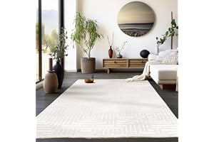 Homebyhome Matta 200x290 cm Kräm Modern Skandinavisk Boho Enfärgad 3D Effekt Mjuk Tvättbar Halkskydd för Sovrum Matsal