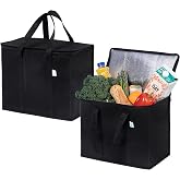 VENO Insulated Reusable Grocery Bags with Cardboard Bottom, Food Delivery, Heavy Duty, Large, Vertical Holders, Foldable