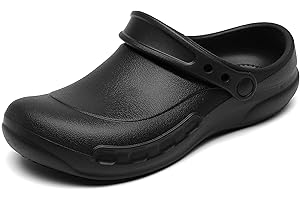 BELLA BAYS Unisex Classic Chef Kitchen Clog Non Slip Lightweight Shock Absorbing Work Garden Hospital Nurse Food Service Shoes Wide Black Leaf UK 6-11