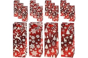 COSORO 12Pcs Christmas Wine Bottle Bags for Whiskey, Champagne - Kraft Paper Xmas Gift Tote With Strong Rope Handles, Reusable Single Bottle Bags for Party