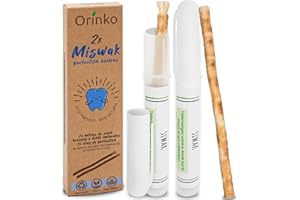 Premium Natural Miswak Sticks for Oral Hygiene with Protective Holders - Organic Chewable Siwak Toothbrush - Fresh Breath - Eco-Friendly Wooden Dental Stick - Pack of 2 with 2 Holders - ORINKO