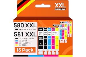 Supply Guy 580XXL 581XXL Druckerpatronen kompatibel mit Canon PGI-580 CLI-581 Patronen passend für Pixma TS705 TS705a TS6350 TS6350a TS6351 TS6351a TS6300 TR8550 TS9550 Multipack 15 Tintenpatronen