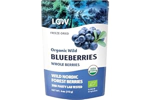 LOOV Organic Freeze Dried Blueberries, Wild Blueberries from Nordic Forests, 100% Unsweetened Whole Fruit, Non-GMO, No Added Sugar, 113 Grams