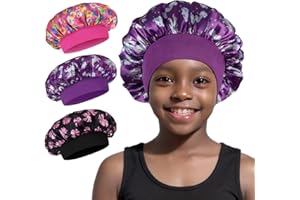 Ainelure Kids Hair Bonnet for Sleeping, 3 Pack Satin Hair Bonnets for Kids Girls Toddler Nightcap Gift
