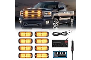 LIGHEID 8x24 Mini Grill Grille Strobe Warning Lights w/Digital Display Controller, Amber LED Head Surface Mount Emergency Hazard Traffic Advisor Safety Light, 18 Flashing Modes for Trucks Car Vehicles
