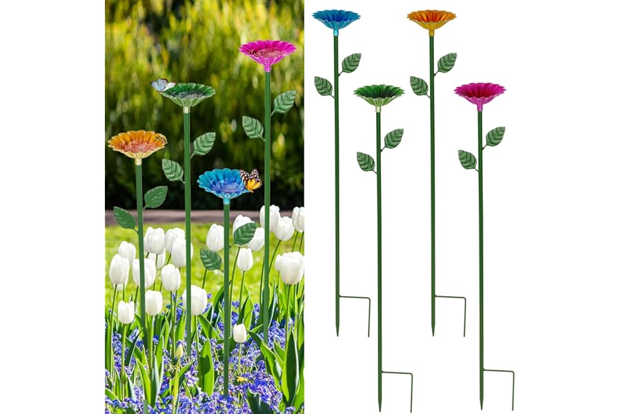 Whchiy 4 Pack Bee Watering Station, Bee Baths for Garden, Colorful Bee Butterfly Feeders for Yard Decor, Metal Decorative Garden Stakes (Red, Green, Blue, Yellow)