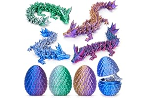 Merrwon 4er Set 3D Drachenei mit Drache – 13 cm bewegliche Gelenke Drachen spielzeuge, Kristall Drachen, Kinder – Geeignet als Spielzeug ab 5/6/7/8/9 Jahre Jungen Mädchen