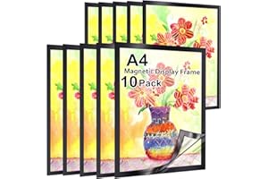 Gocoffun Magnetischer Schilderhalter, A4, selbstklebend, magnetisch, wasserdicht, transparent, für Zuhause, Schule, Geschäft, Notizen, Bilderrahmen, Schwarz, 10 Stück