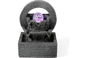 ‎DYNA-LIVING Dyna-Living Tischbrunnen Zimmerbrunnen mit Rollender Kugel, Tischplatte Wasserfall Brunnen für Indoor Wasserbrunnen für Home Office Decor, Polyresin, Grau, 20 x 15 x 10cm