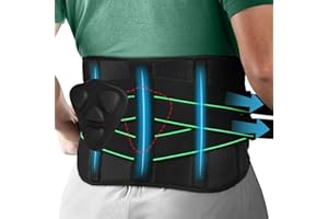 AOGOE Pas lędźwiowy, podparcie pleców, pas lędźwiowy z wyjmowaną poduszką 3D, elastyczny pas lędźwiowy z 5 podparciami dla mężczyzn i kobiet, do pracy, rwy kulszowej, przepukliny dysku