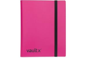 Vault X 9-kieszeniowy segregator na karty kolekcjonerskie z paskiem, 360 kart, wersja standardowa, 20 stron bocznie ładowanych, folder na gry kolekcjonerskie, sportowe, TCG (Różowy)