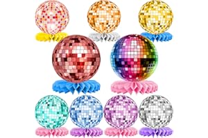 WUIOWPPIC 9 Stück Disco Deko Tischaufsätze Geburtstag Bienenwabe Disco Party Tischaufsätze Disco Beat und Rock n Roll Deko Discokugel Party Deko Hip Hop Tisch Deko für 70er 80er Geburtstag Party Deko