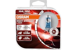 ‎OSRAM Osram Night Breaker Laser H4 next generation, + 150% more brightness, halogen headlight lamp, 64193NL-HCB, 12V car, duo box (2 lamps) (packaging may vary)