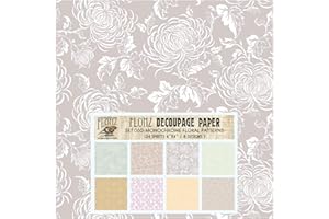 Decoupage Paper Pack (24 Sheets 6"x6") Monochrome Floral Patterns FLONZ Vintage Styled Paper for Decoupage, Craft and Scrapbooking