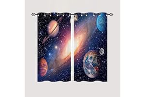 ANHOPE Weltraum Planeten Galaxie Erde Vorhänge mit Ösen Blickdichte Gardinen Thermo Vorhang Blackout Curtain Schlafzimmer Wohnzimmer Kinder Jungen Mädchen Verdunklungsvorhänge 2er Set H 138 x B 71 cm