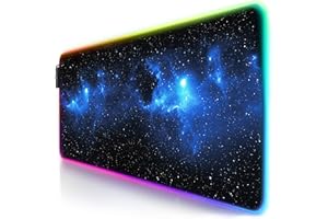 TITANWOLF - Alfombrilla de ratón Gaming RGB - Mouse Pad 800x300 mm - LED Multicolor 7 Colores - 4 Modos de Efectos - Mejora Precisión y Velocidad - Superficie Inferior de Goma – Motivo Space
