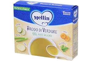 Mellin - Brodo di Verdure per Tutta la Famiglia, 100% Gusto Delicato, 10 Bustine Monodose