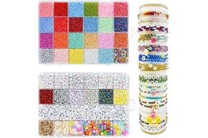 AOKITO Bolitas para Hacer Pulseras,13786 Piezas Kit de Pulseras,Abalorios Pulseras, 3mm DIY Perlas Conchas para Bisutería, Beads Manualidades Kit para Aadultos y Niños