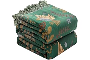 ‎HOORDRY HOORDRY Boho Throw Decke für Bett - 100% Baumwolle Ultra Soft Rustic Quilt - Vogel Floral gedruckt Bauernhof Dekor Bettdecken, 200×230CM alle Saison rustikalen werfen für Sofa Couch Stuhl